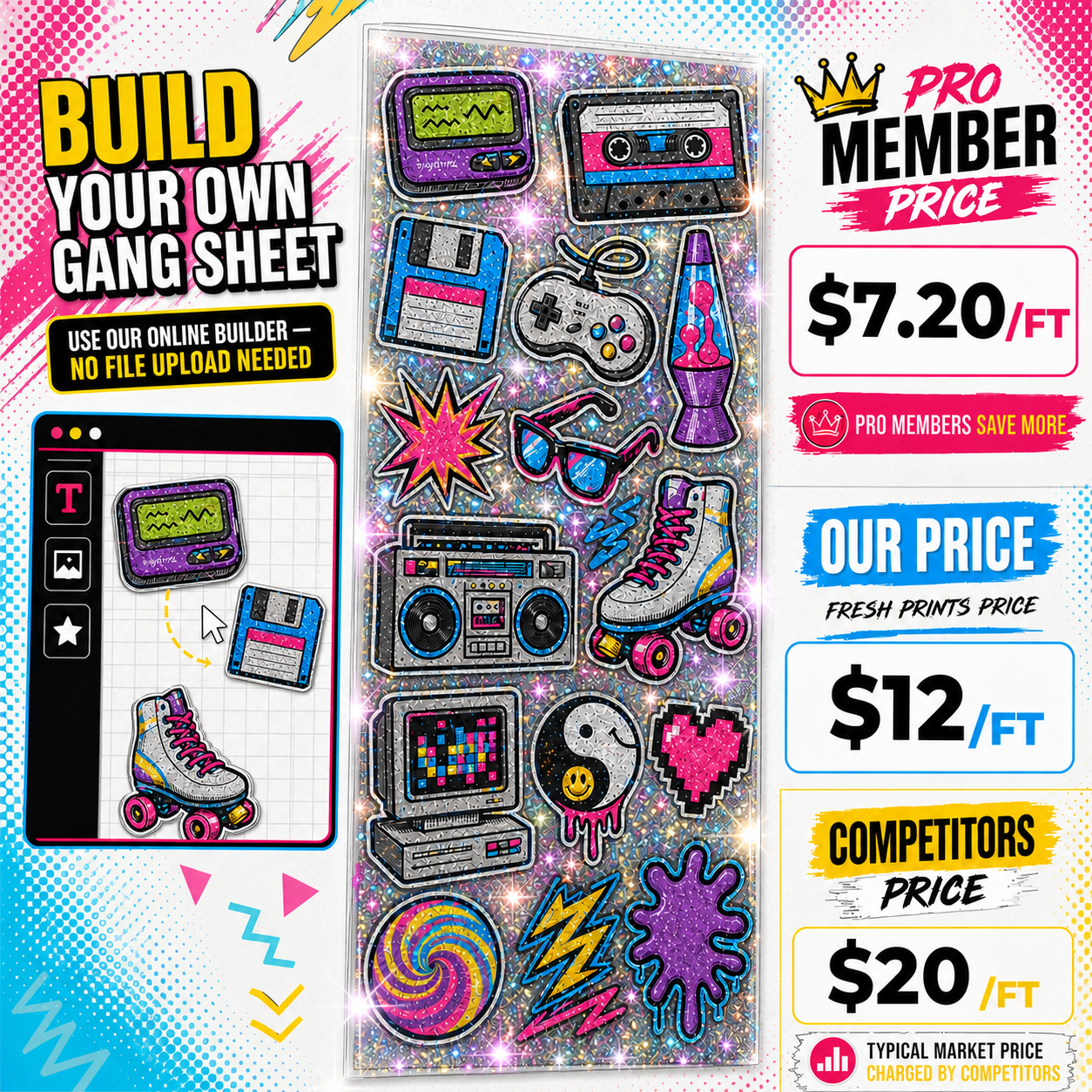22" Glitter DTF Gang Sheet (BUILD YOUR OWN)