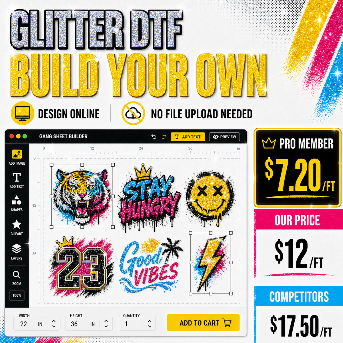 22" Glitter DTF Gang Sheet (CLASSIC BUILDER)