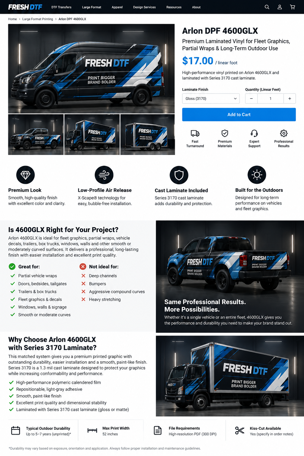 Arlon DPF 4600GLX application examples for fleet graphics and partial vehicle wraps