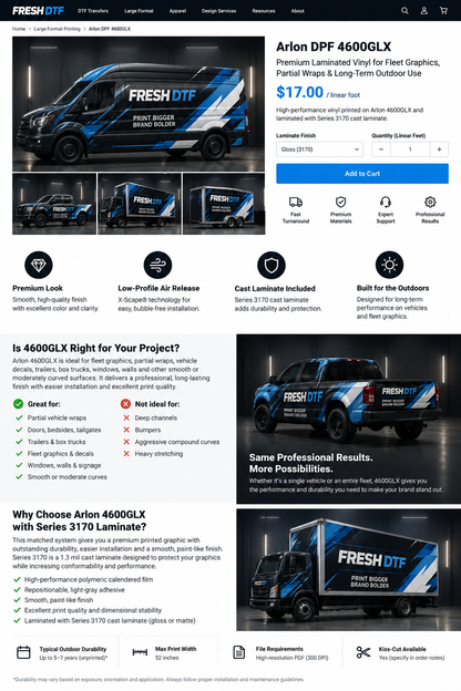 Arlon DPF 4600GLX application examples for fleet graphics and partial vehicle wraps