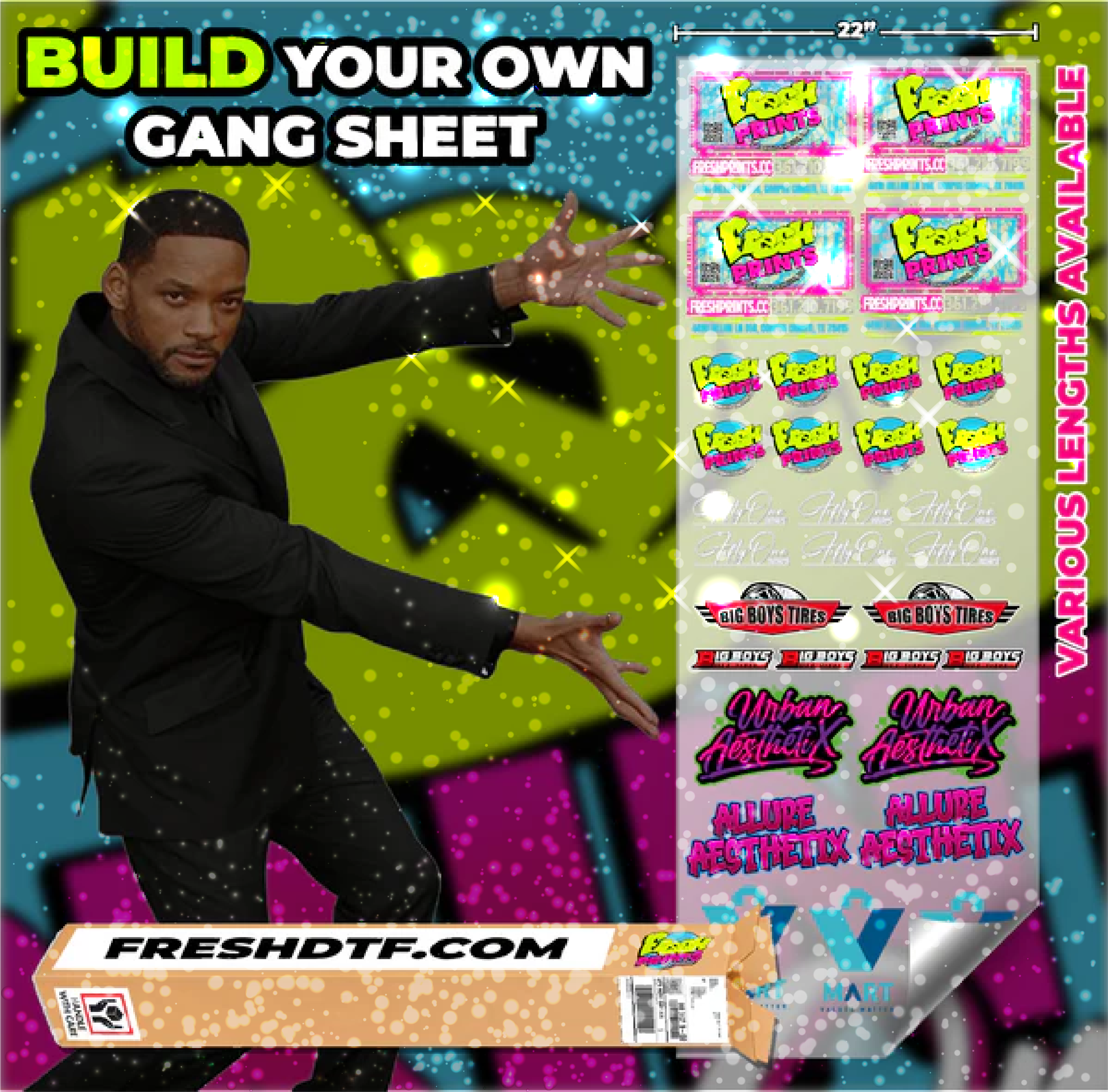 22" Glitter DTF Gang Sheet (BUILD YOUR OWN)