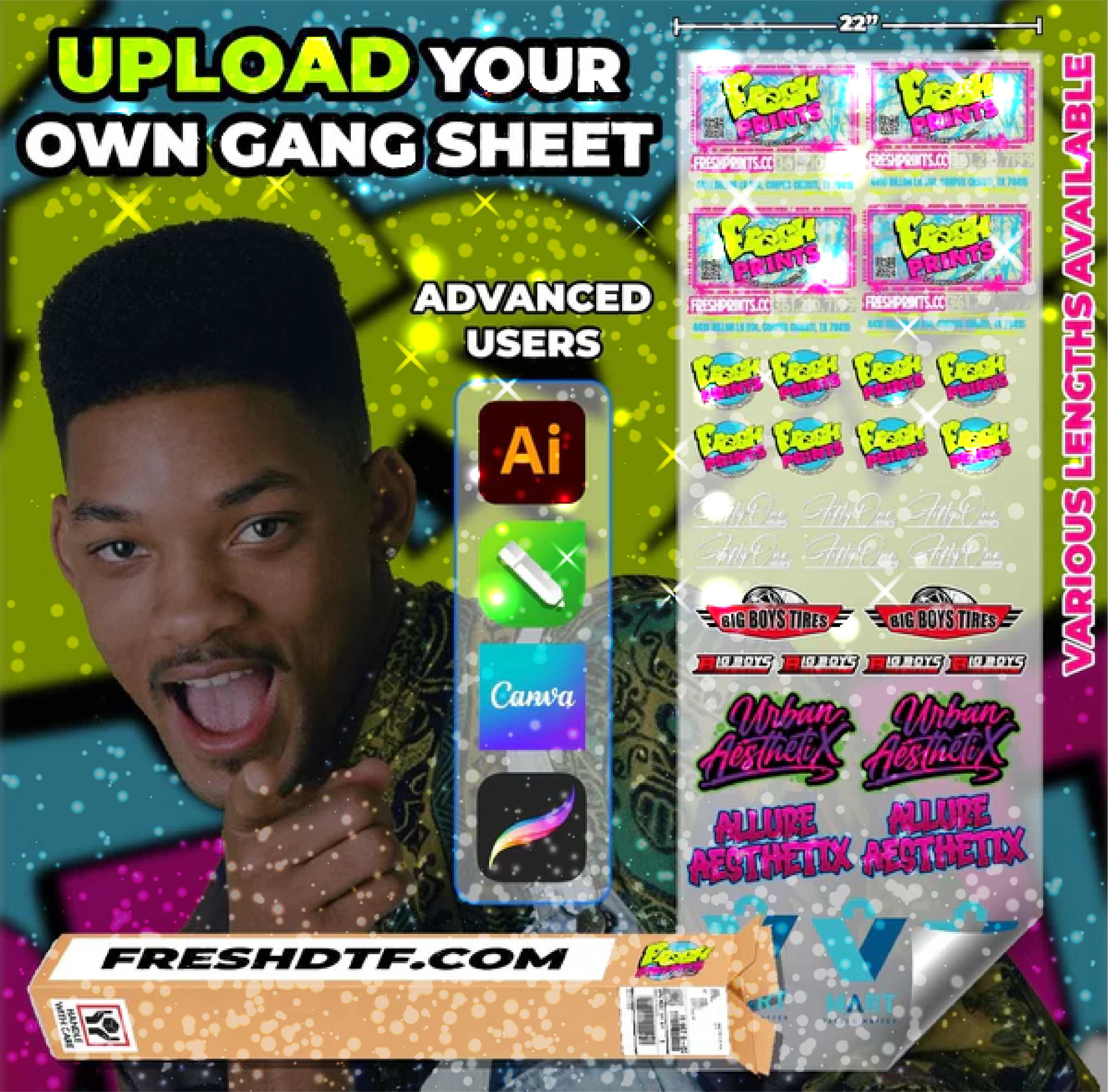 22" Glitter DTF Gang Sheet - UPLOAD (Advanced Users)