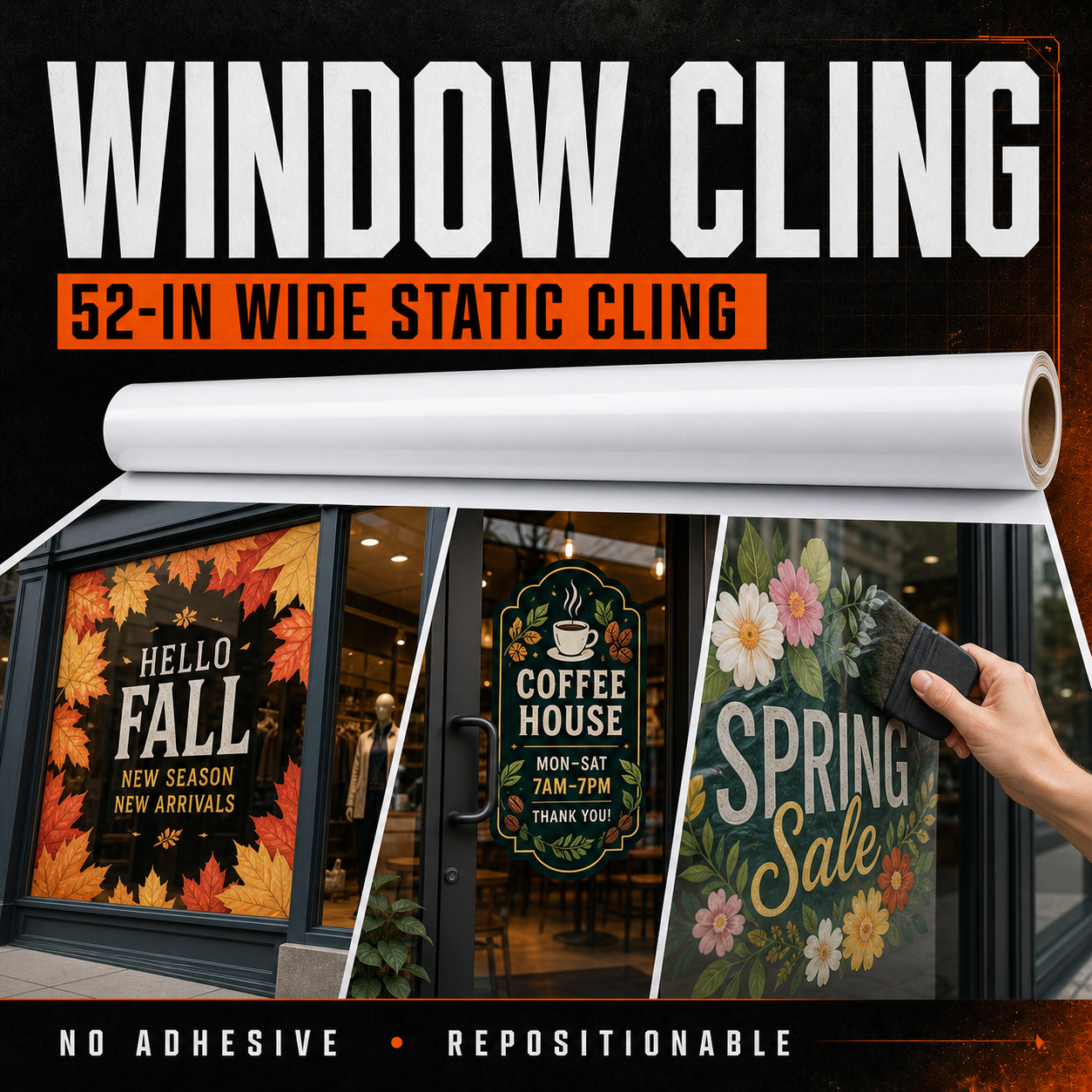 Window Cling 52-inch wide static cling for storefront and glass graphics