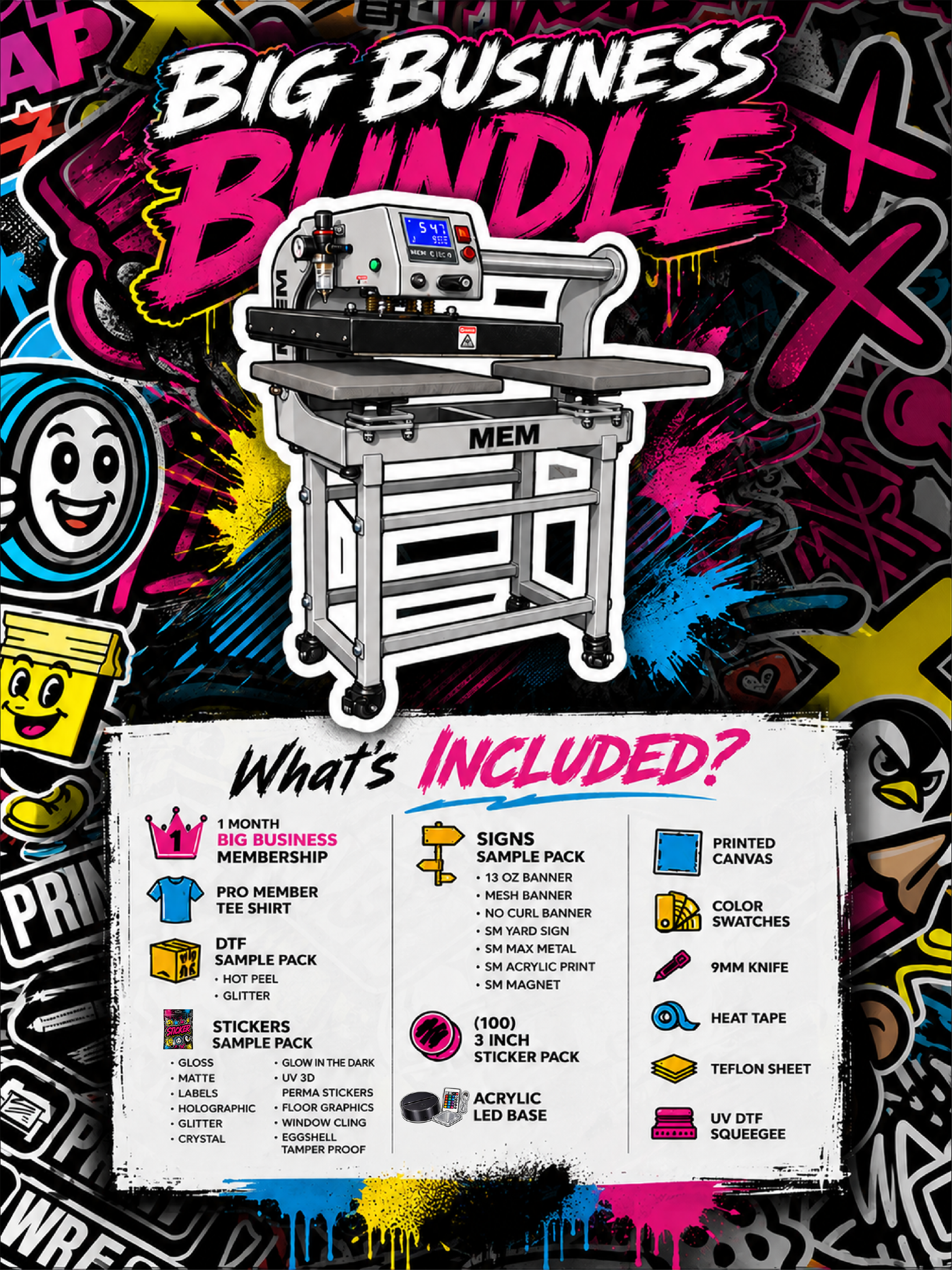 Big Business MEM double heat press package and included products